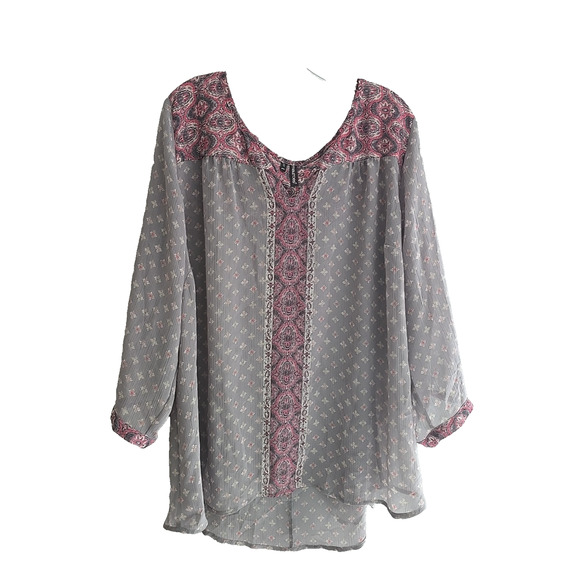 Maurices Gray Pink Floral V-Neck Lightweight Long Sleeve Boho Top Womans Size 3x - Picture 1 of 6